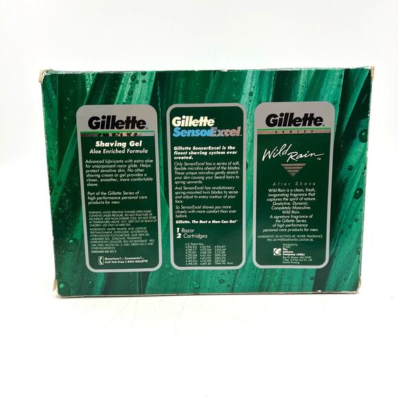 Gillette Men's Wild Rain Shaving Set 1993 Sensor Excel Razor, Gel, & After Shave - Picture 2 of 5